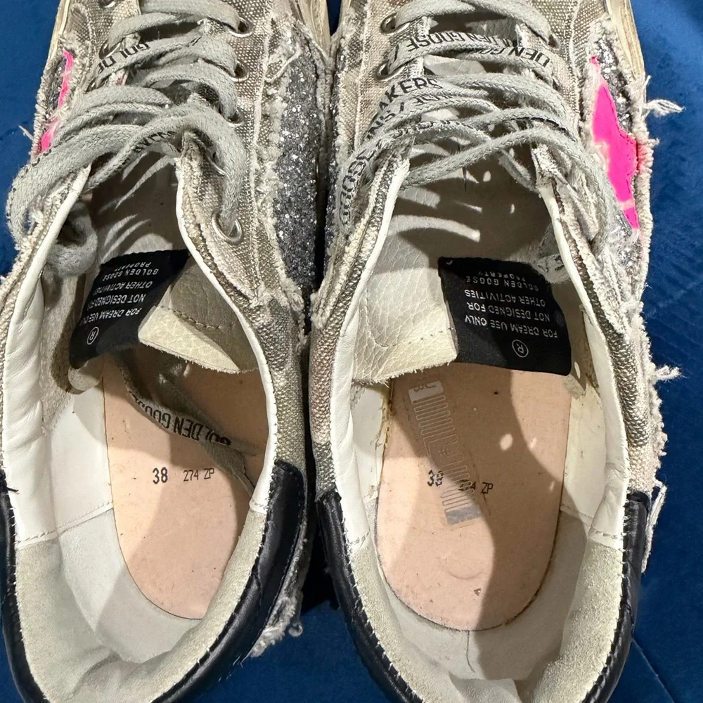 Golden Goose Kids Silver Glitter Sneaker with Hot Pink Star Accent - Picture 6 of 8